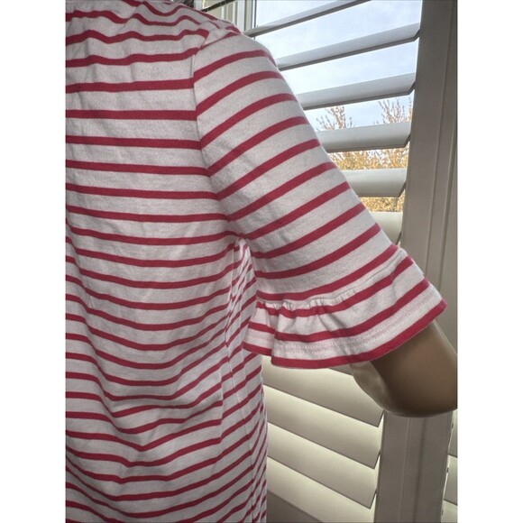 BODEN SZ 8 Dress Pink White Stripe Ruffle Sleeve Casual Rayon Modal Stretchy - Picture 3 of 13